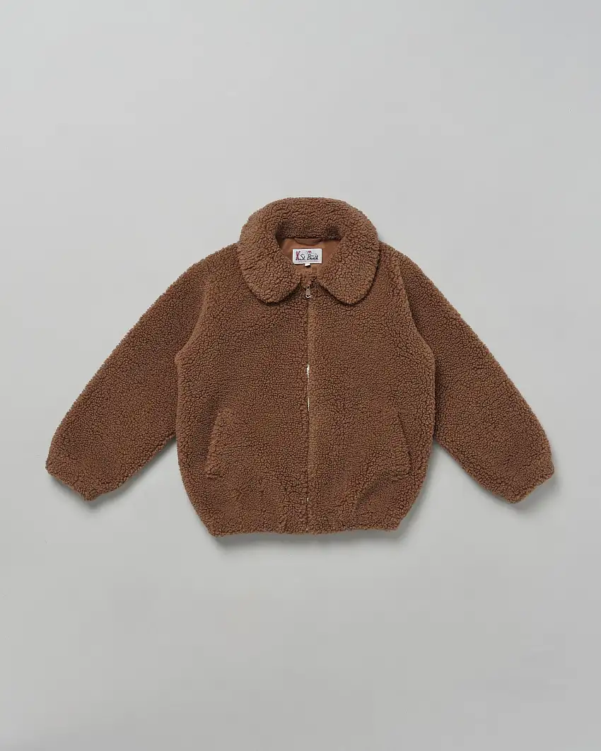 Giaccone MC2 Saint Barth teddy over marrone con logo rosa