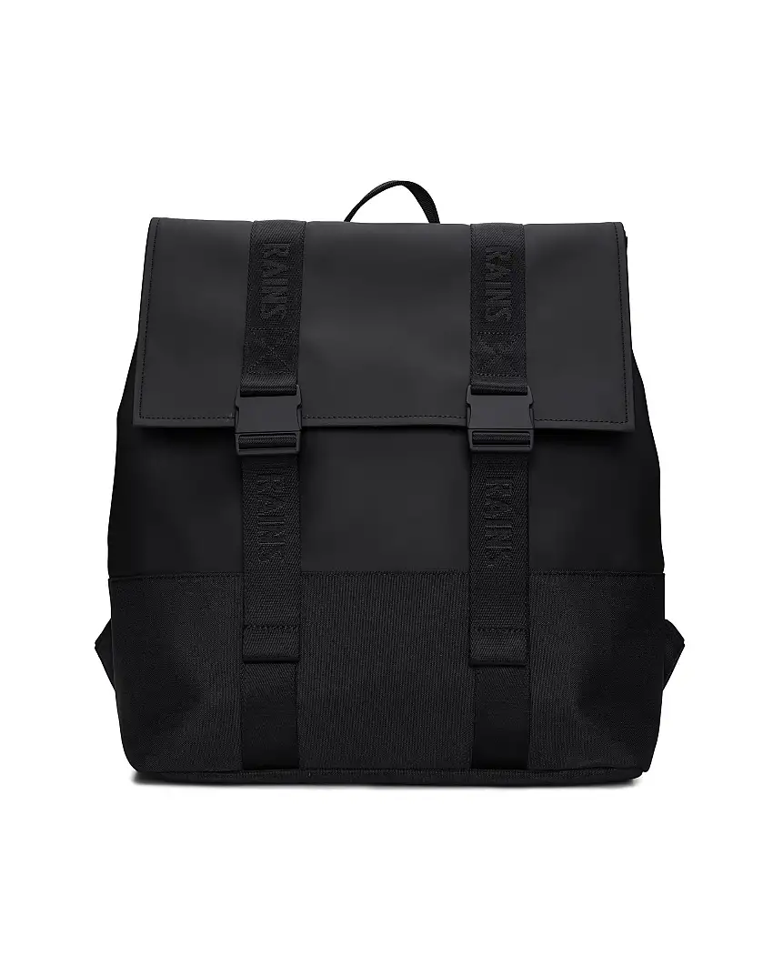 Zaino Msn Bag Rains nera in tessuto tecnico impermeabile effetto gommato con doppia chiusura a cartella