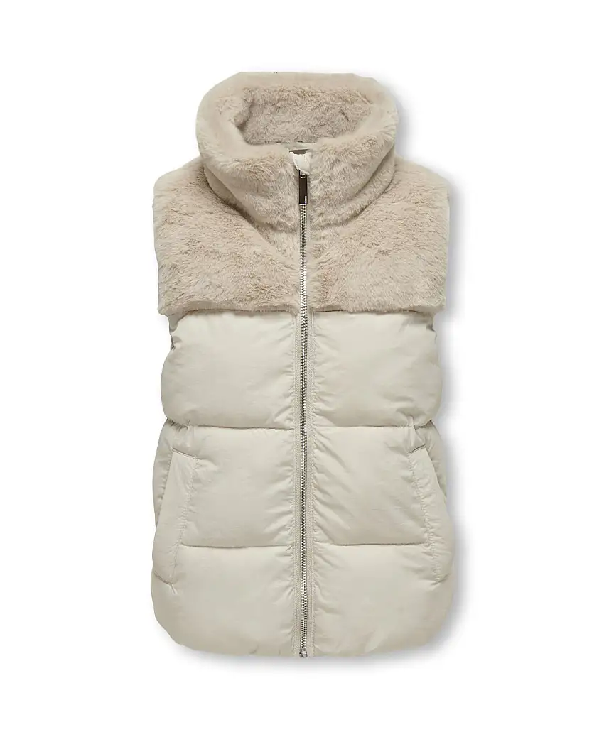 Piumino smanicato beige con pelliccia