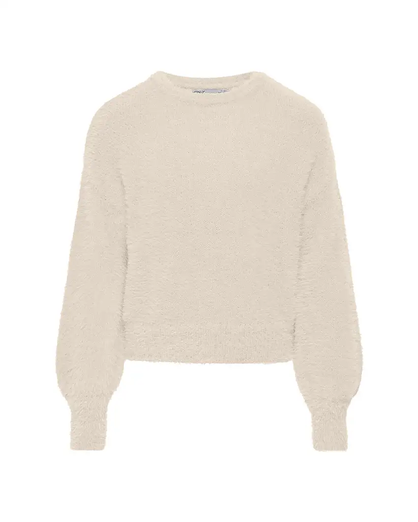 Maglia relaxed panna in punto pelliccia con maniche bishop