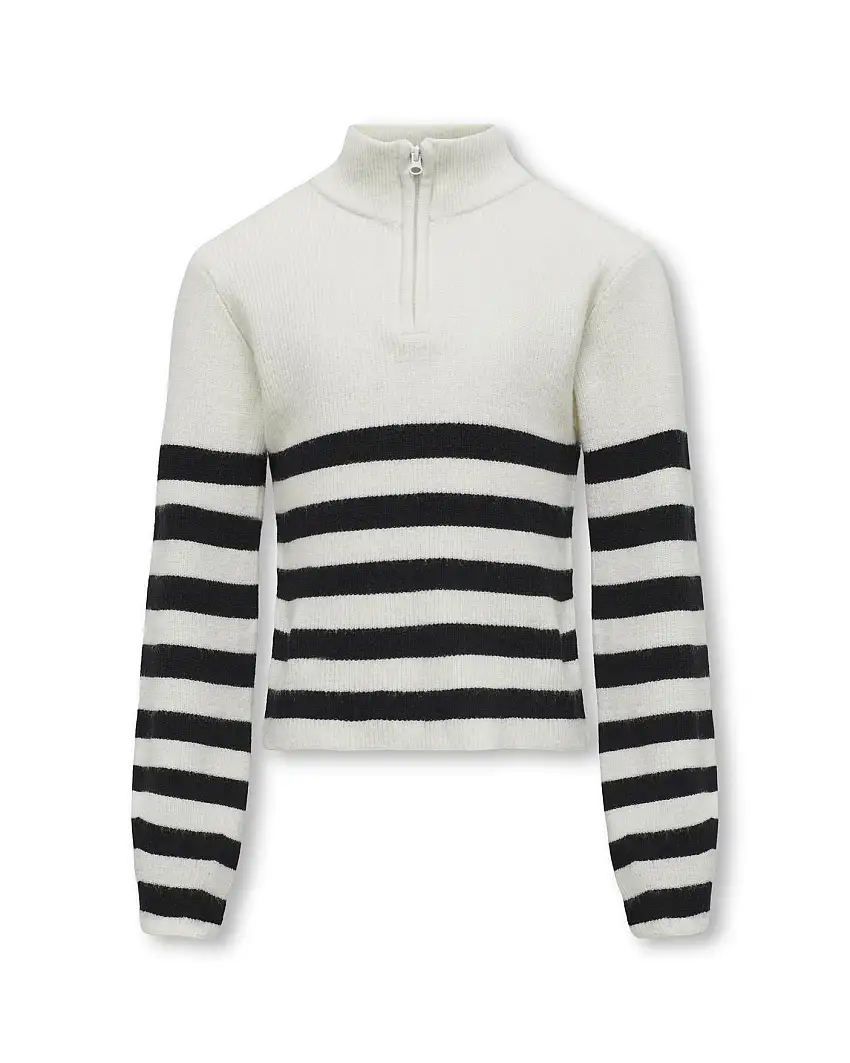 Maglia Kids Only panna a collo alto con mezza zip e fantasia rigata nera