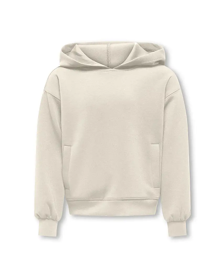 Felpa relaxed panna in tessuto stretch con cappuccio