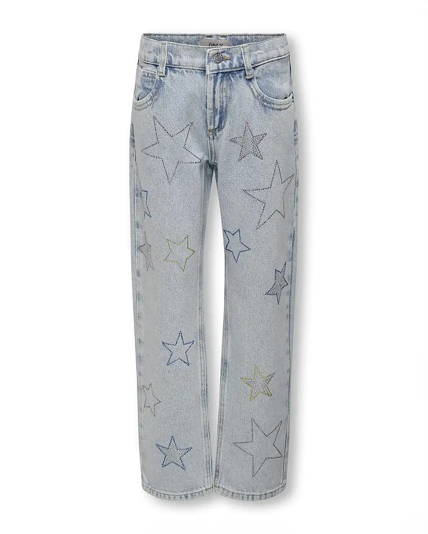 Jeans loose fit in cotone a lavaggio chiaro con stelle strass
