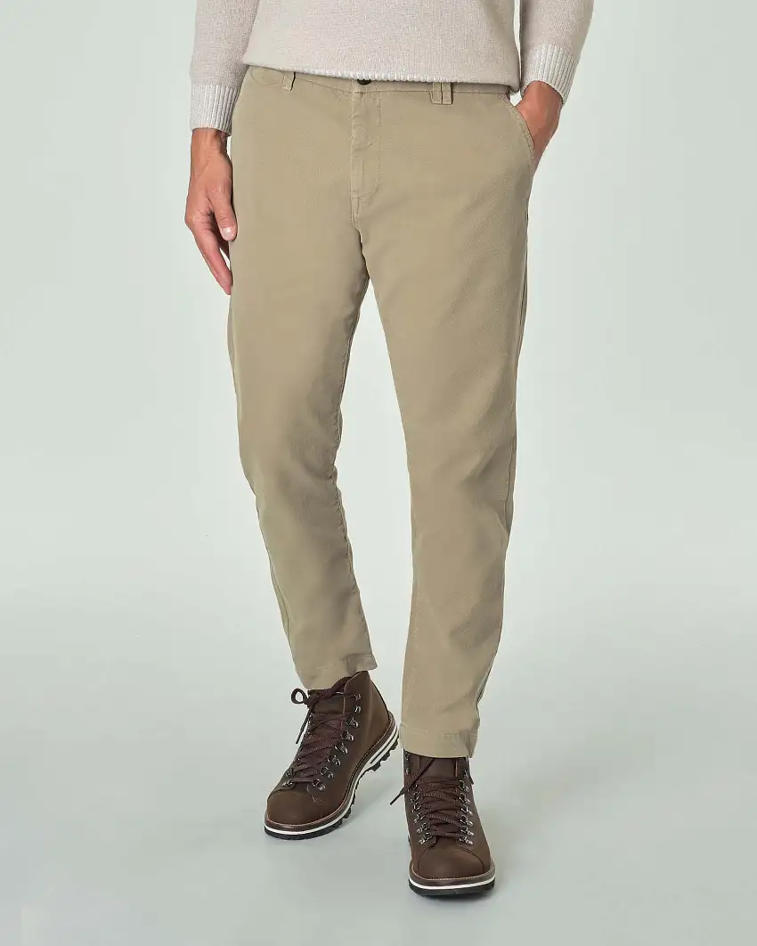 Pantalone chino sabbia in diagonale di cotone stretch