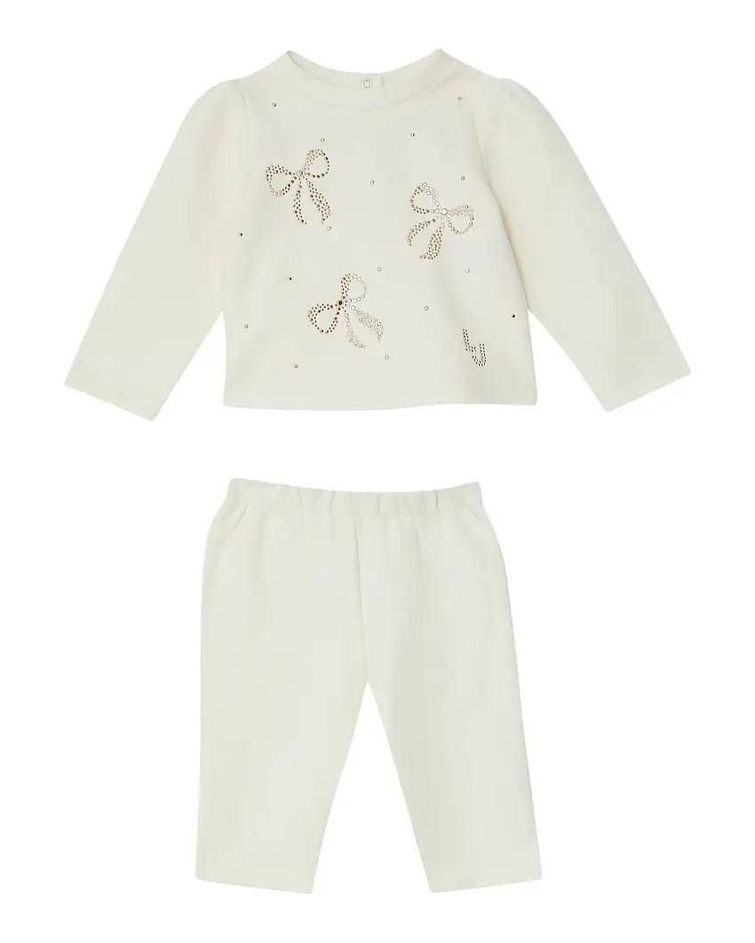 Completo Liu Jo bianco in cotone stretch con fiocchi in strass dorati