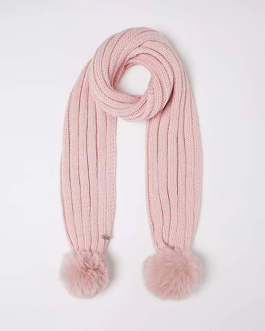 Sciarpa Liu Jo rosa a coste con pompon in pelliccia