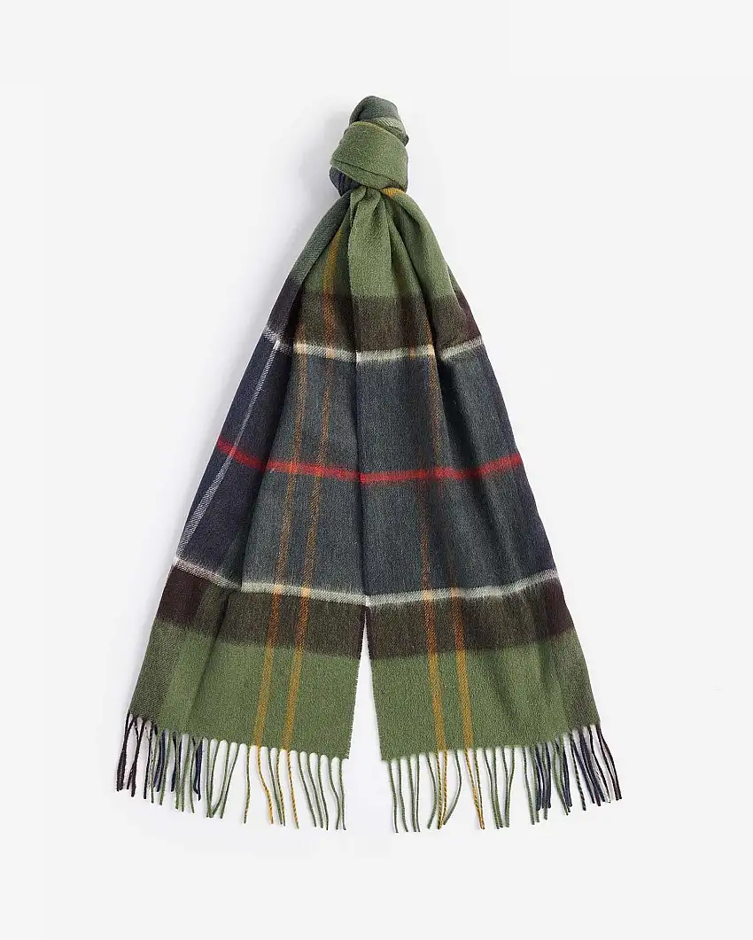 Sciarpa Barbour in tartan check verde blu e grigia in misto lana e cachemire