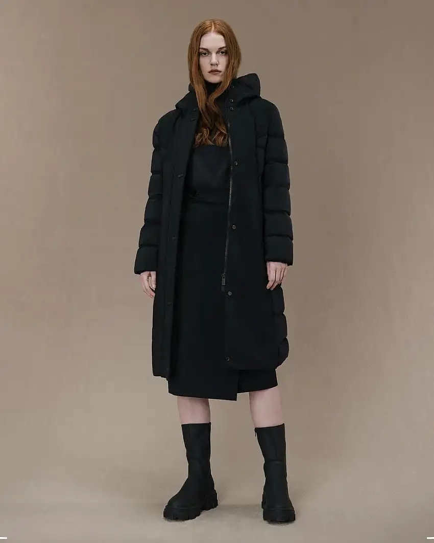 Parka Winter Hybrid Wom nero al ginocchio in SURFLEX® opaco con maniche a piumino glossy