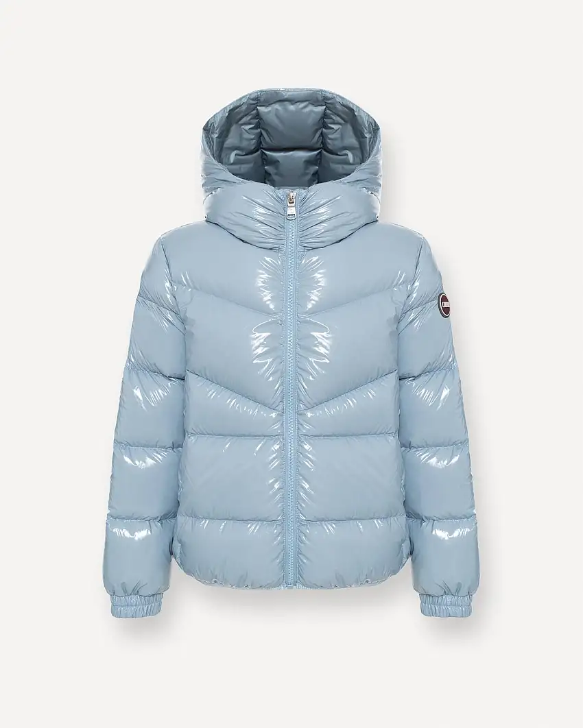 Piumino Colmar azzurro in nylon lucido imbottito con cappuccio