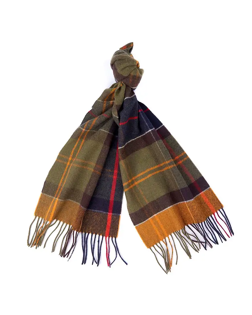 Sciarpa Barbour check verde militare blu e giallo in pura lana