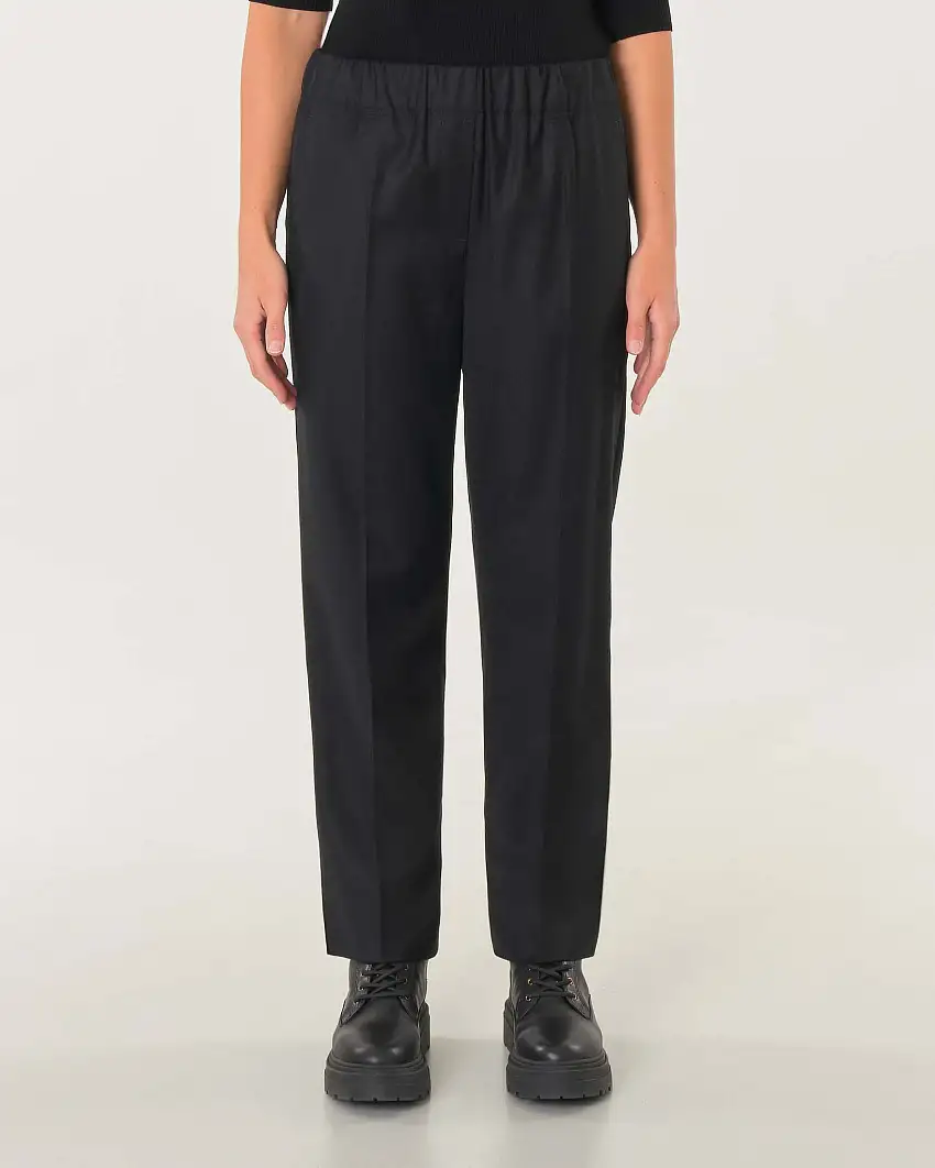 Pantaloni a gamba dritta nero in flanella con tasche applicate con patta sul retro