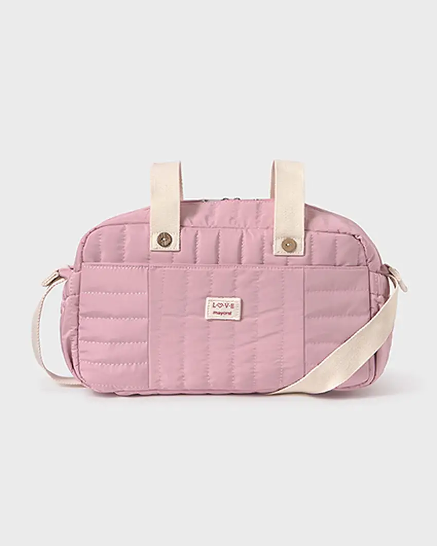 Borsone a mano rosa in tessuto lucido trapuntato con tracolla