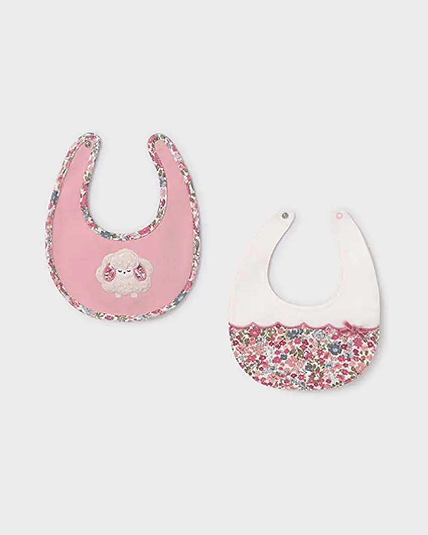Bavaglini rosa in cotone con pecorella e fiorellini
