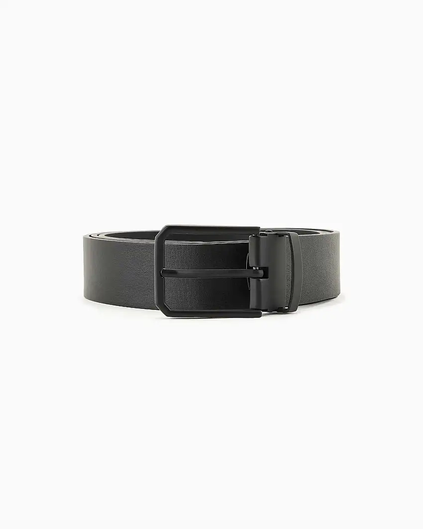 Cintura Armani Exchange nera in pelle con fibbia in tono