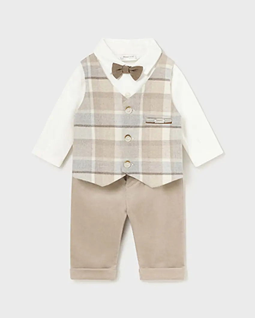 Completo biege grigio e bianco in cotone stretch a tre pezzi