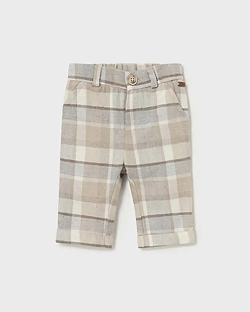 Pantalone in puro cotone a fantasia tartan check beige bianco e grigio