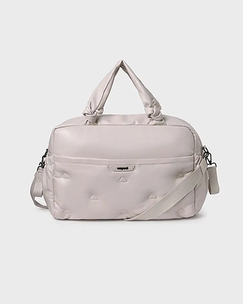 Borsone beige ecopelle con nuvole ricamate