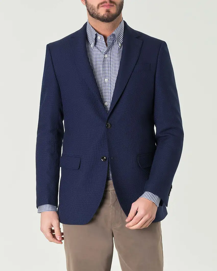 Blazer Ashki.i blu in tessuto armaturato di misto viscosa stretch