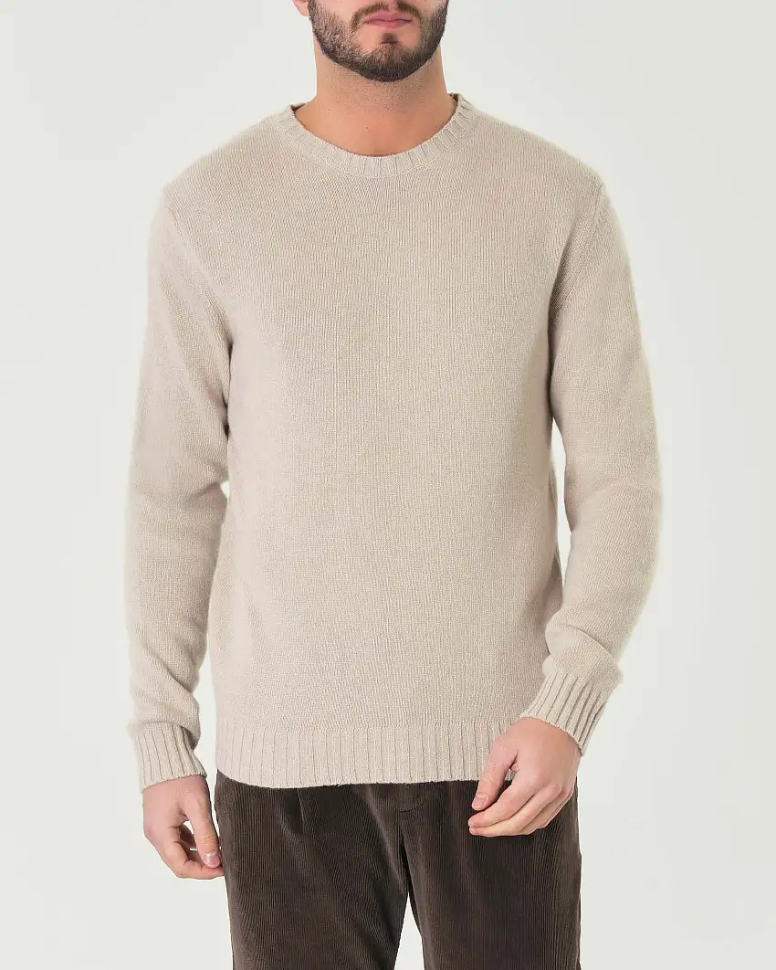 Maglione girocollo Ashki.i color sabbia in misto lana e cachemire finezza 7