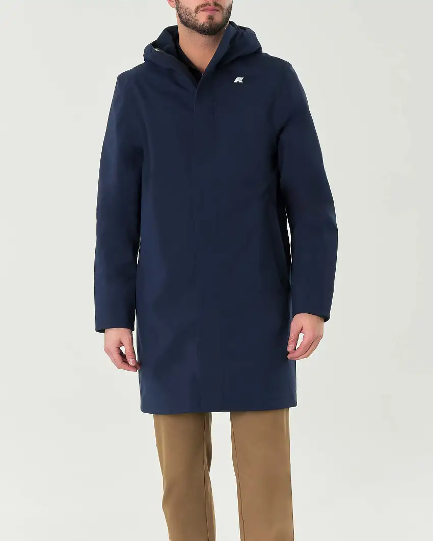 Parka K-way Thomas Bonded blu in nylon tecnico con cappuccio fisso