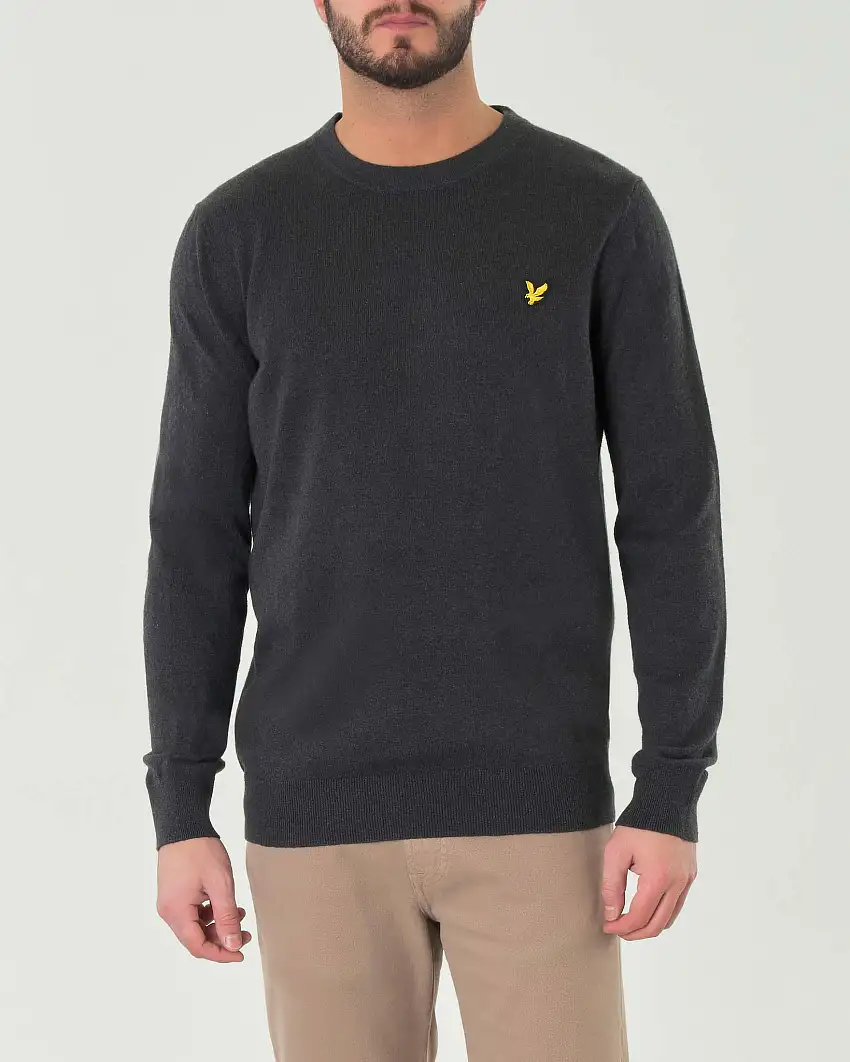 Maglia Lyle & Scott color antracite girocollo in misto cotone e lana merino