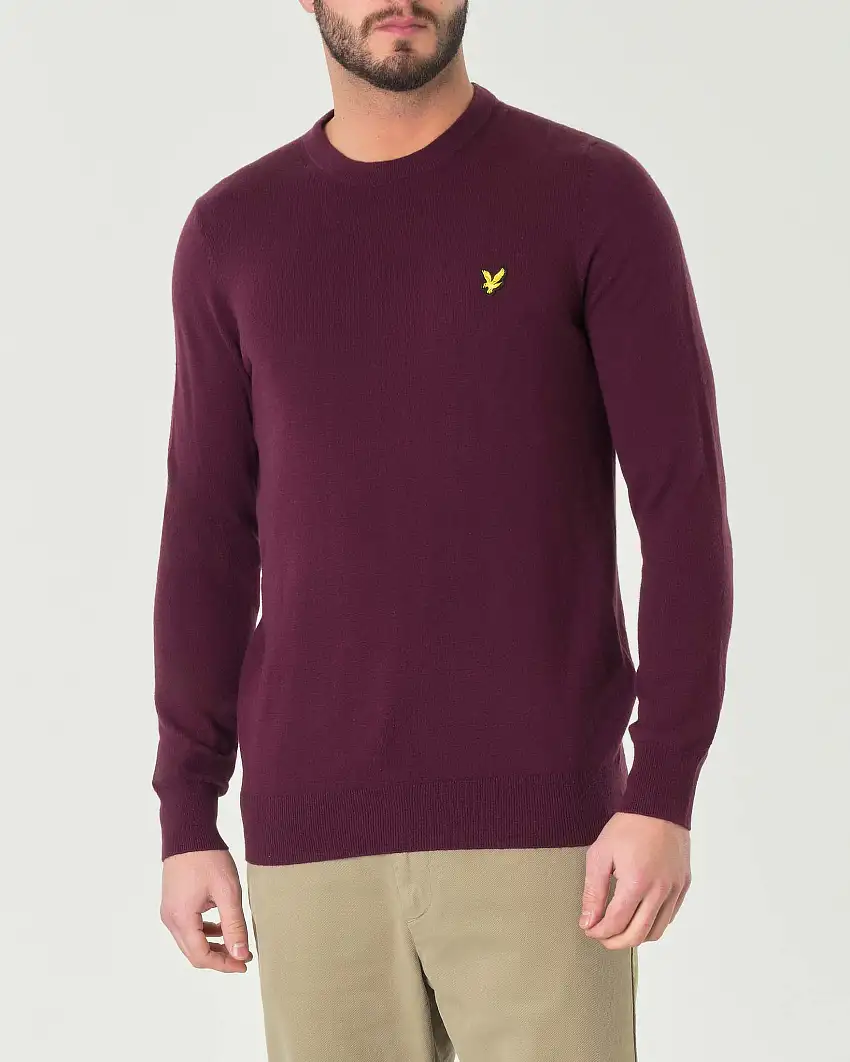 Maglia girocollo Lyle & Scott bordeaux in misto cotone e lana merino