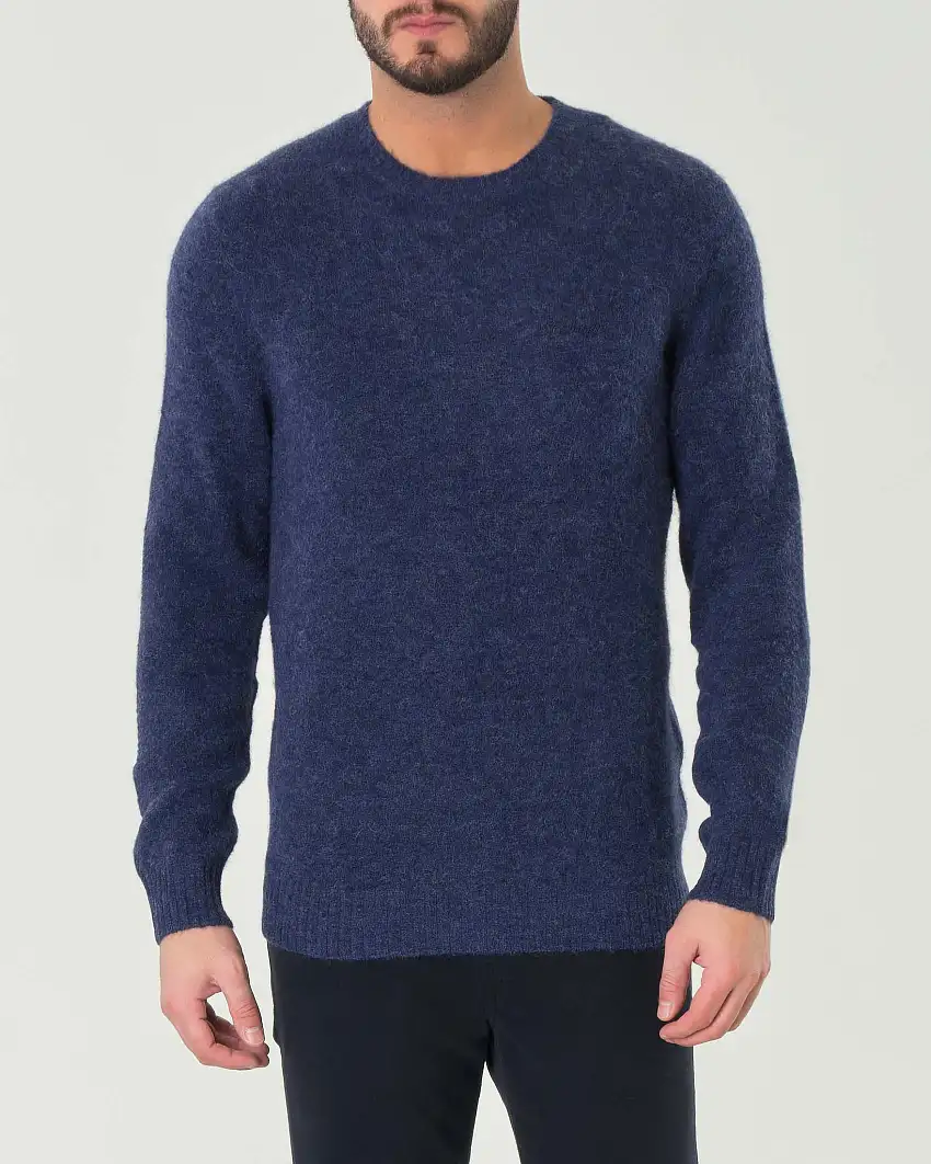 Maglia girocollo MC2 Saint Barth blu in alpaca con logo ricamato in tono sul petto