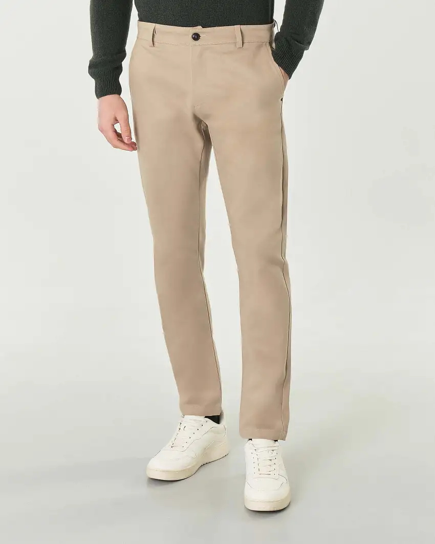 Pantaloni chino My Stuff color sabbia in gabardina di cotone stretch