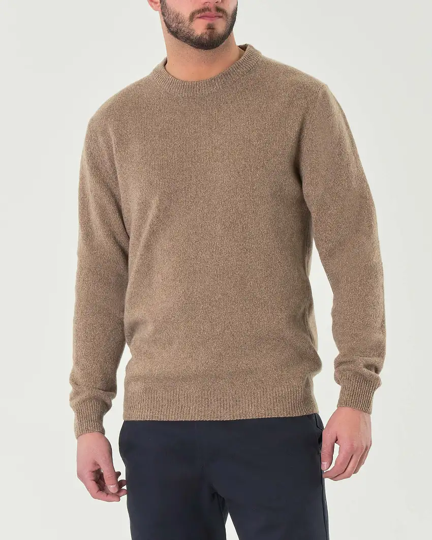 Maglia mouliné girocollo color noce in lana finezza 7