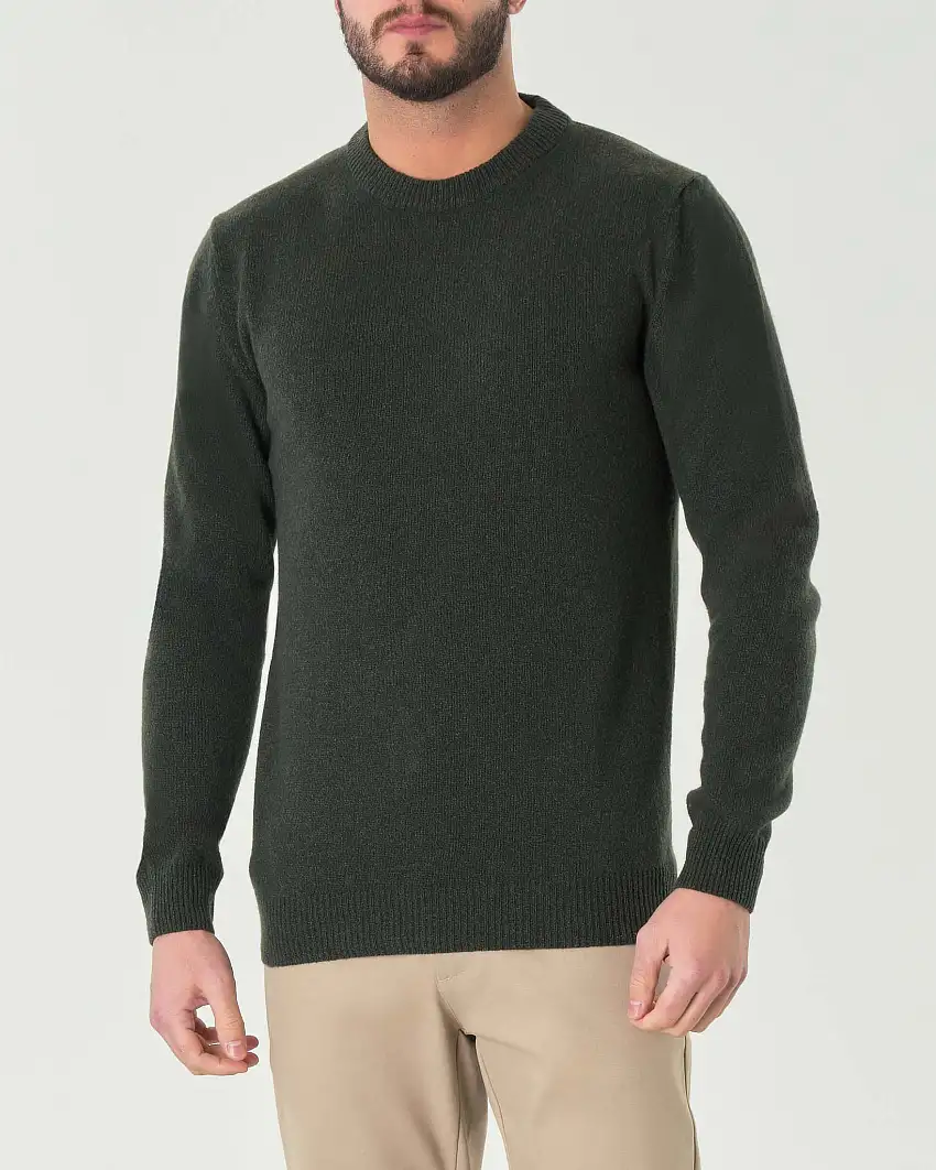 Maglia girocollo My Stuff mouliné verde bosco in lana finezza 7