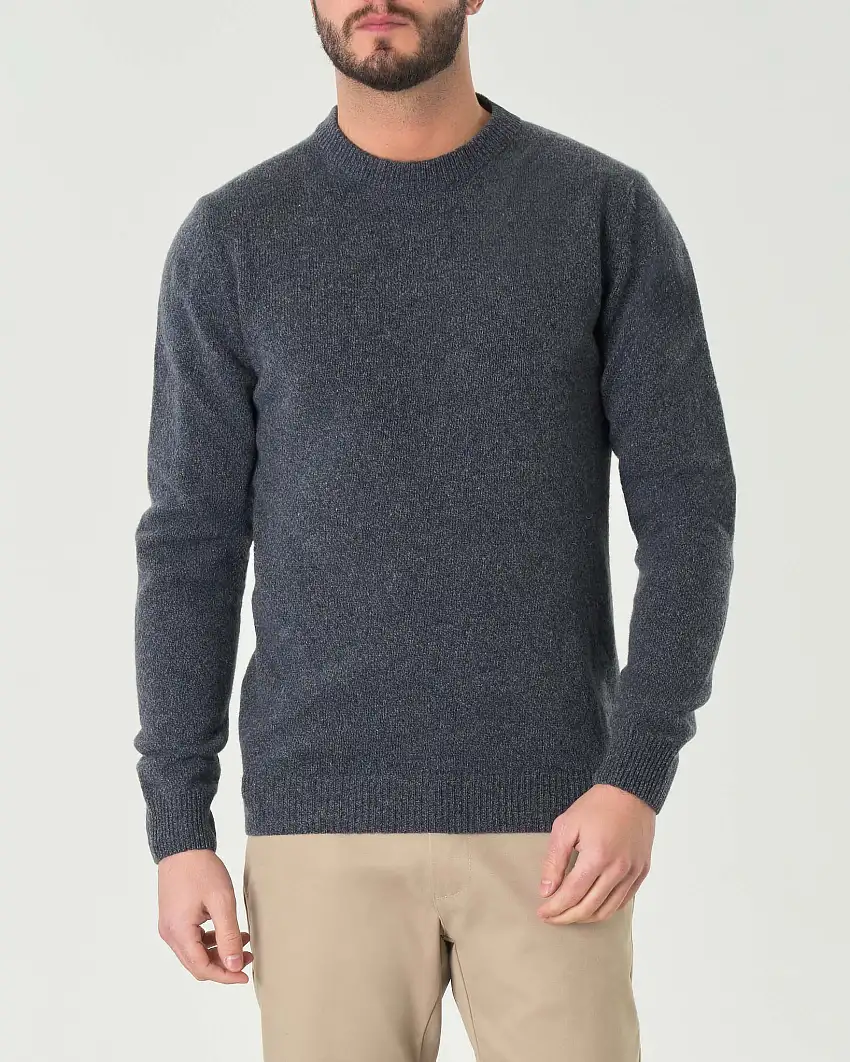 Maglia mouliné girocollo blu indaco in lana finezza 7