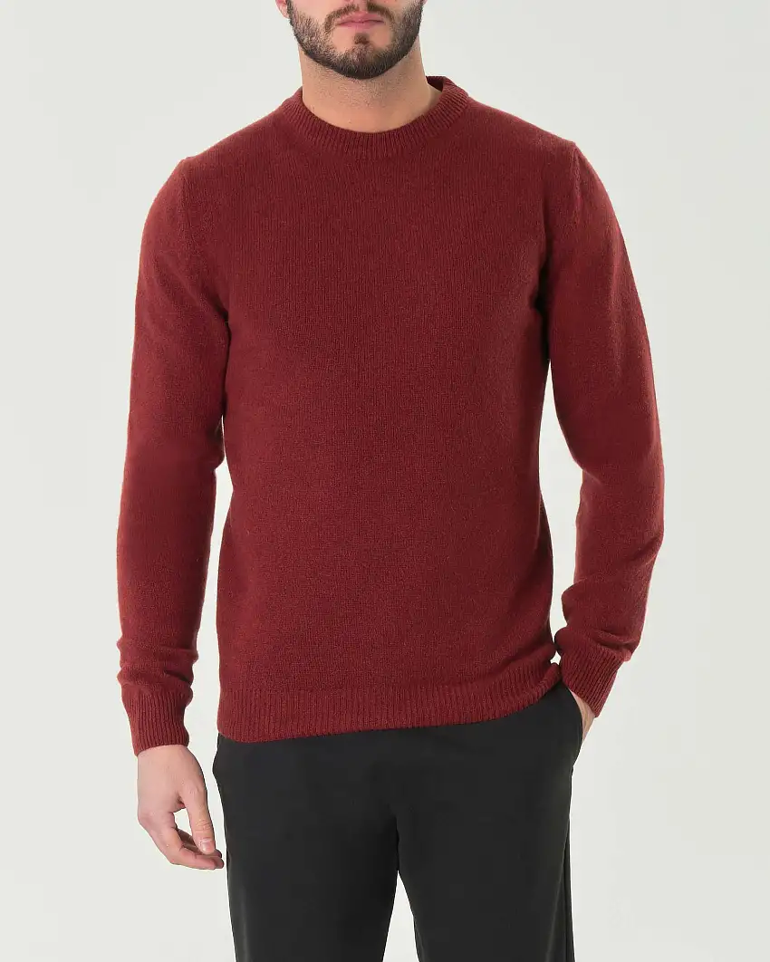 Maglia girocollo My Stuff mouliné rosso mattone in lana finezza 7