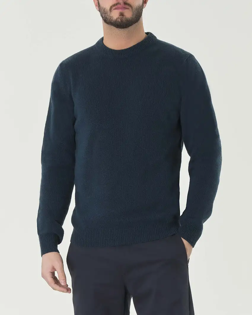 Maglia girocollo My Stuff mouliné blu ottanio in lana finezza 7