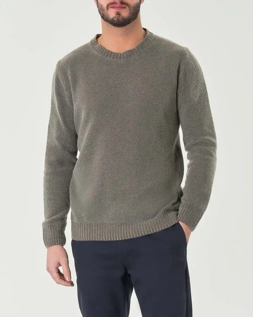 Maglia girocollo color caffè tinto a freddo in lana finezza 7