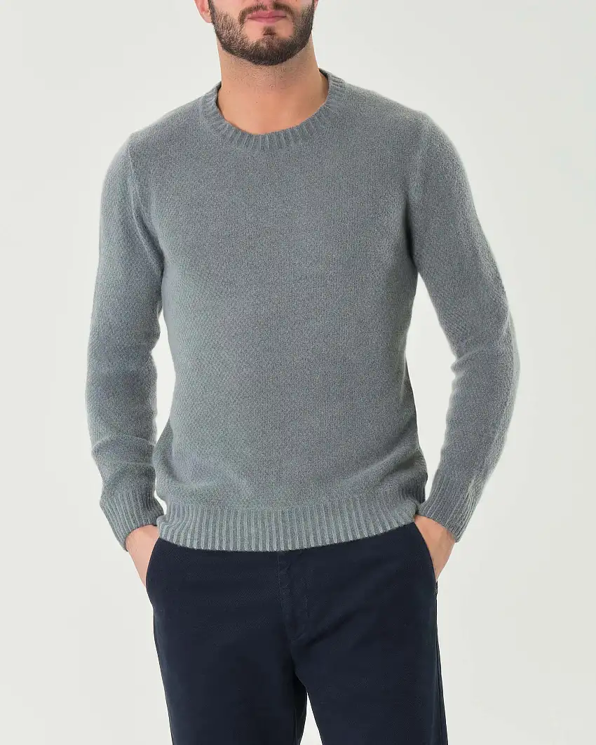 Maglia girocollo grigia tinto a freddo in lana finezza 7