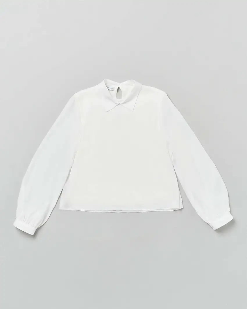 Camicietta Elsy bianca in crêpe a maniche lunghe con colletto classico