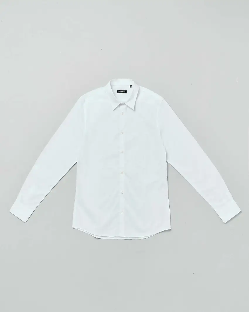 Camicia bianca in cotone operato a maniche lunghe