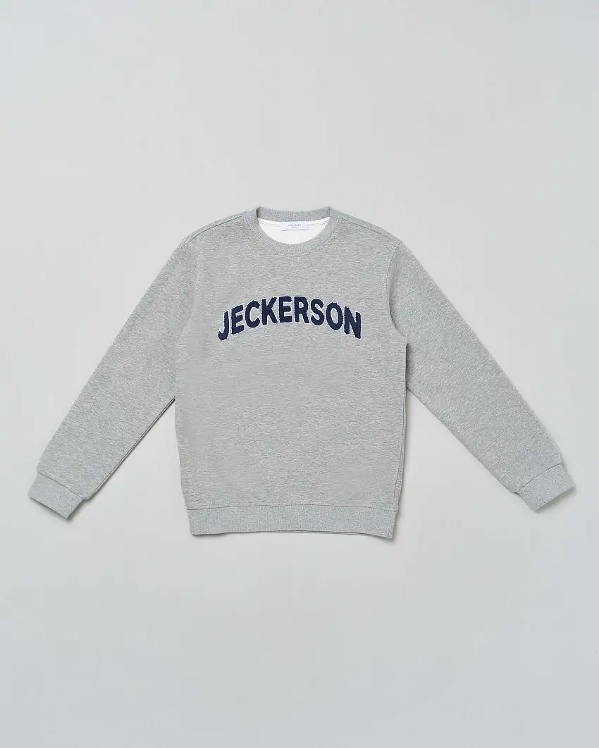 Felpa Jeckerson grigia in cotone con scritta logo blu spugna