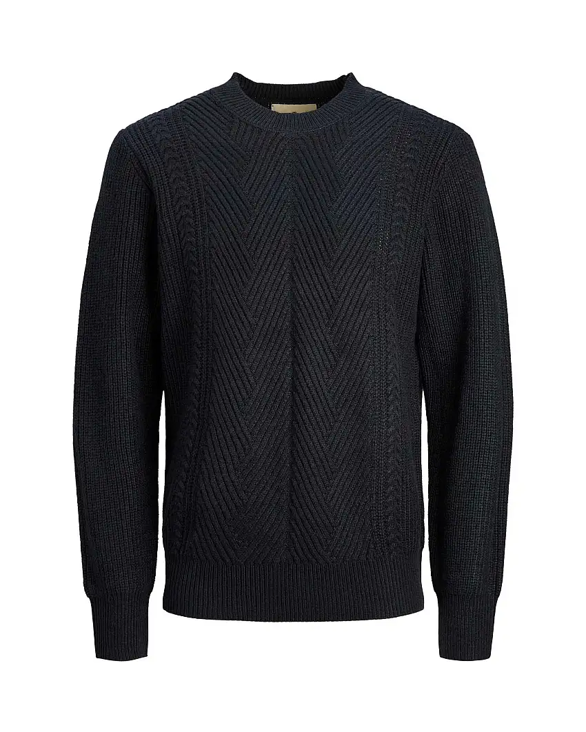 Maglione blu in misto lana a trama spinata