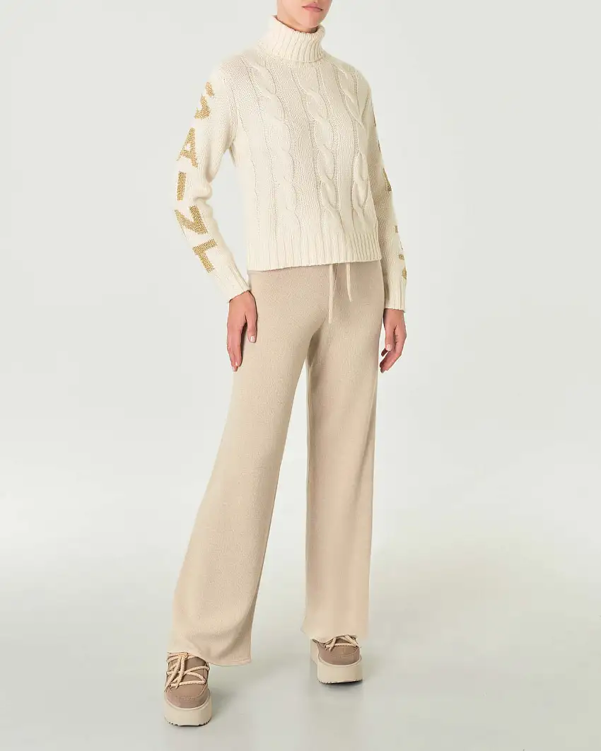 Joggers beige in lana e cashmere con coulisse in vita