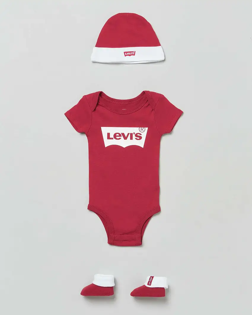 Set a tre pezzi in cotone rosso e bianco