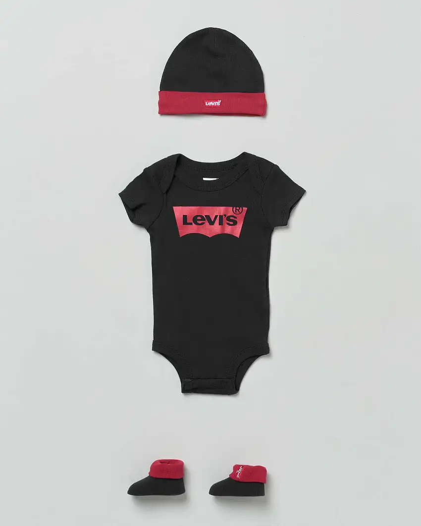 Set a tre pezzi in cotone nero e rosso