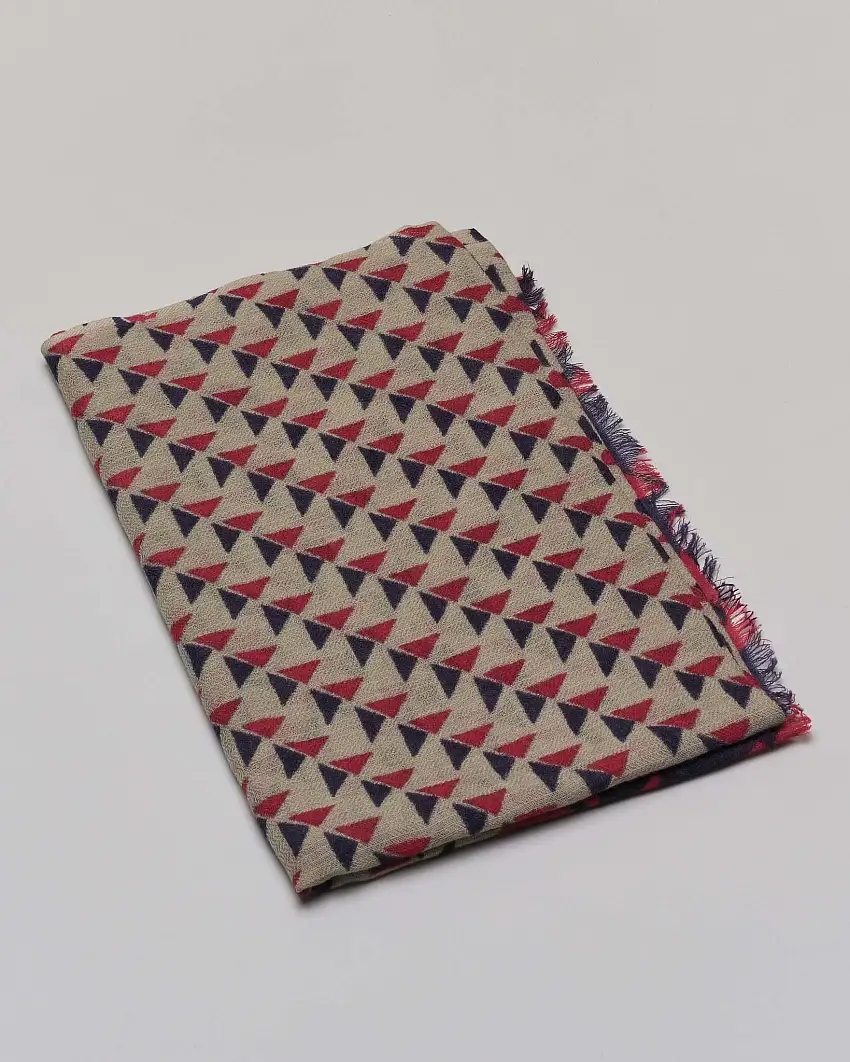 Sciarpa Raja color noce in pura lana a fantasia geometrica rossa e blu