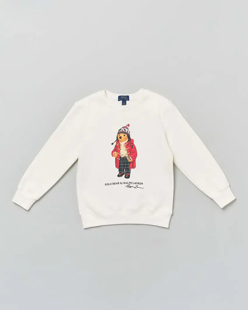 Felpa Ralph Lauren bianca in cotone con stampa orsetto Ralph Lauren