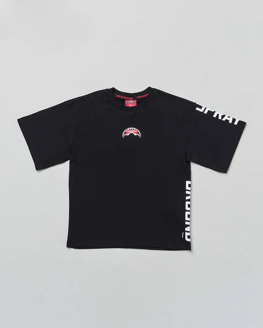 T-shirt nera in cotone a maniche corte con stampa logo bianca