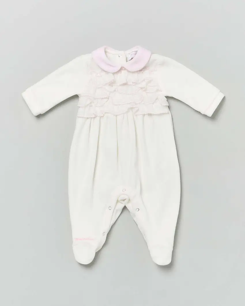 Tutina bianca e rosa in velluto con volants