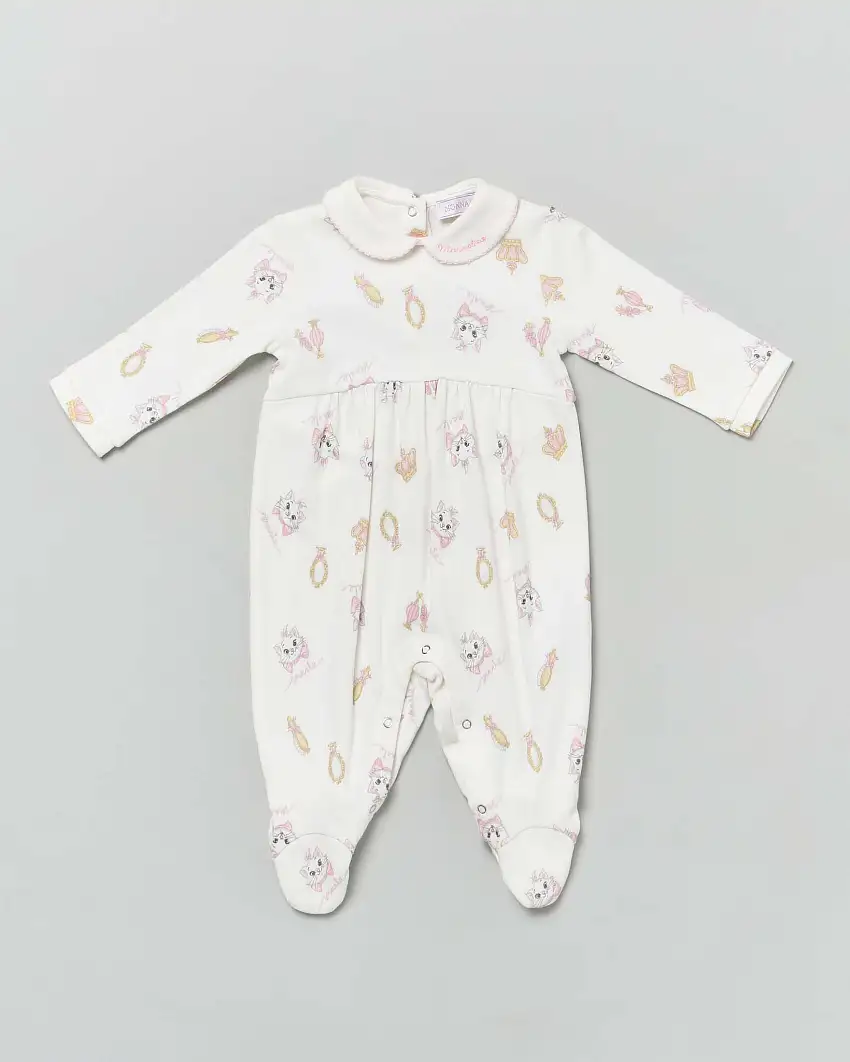 Tutina bianca in cotone con stampa Minou all-over