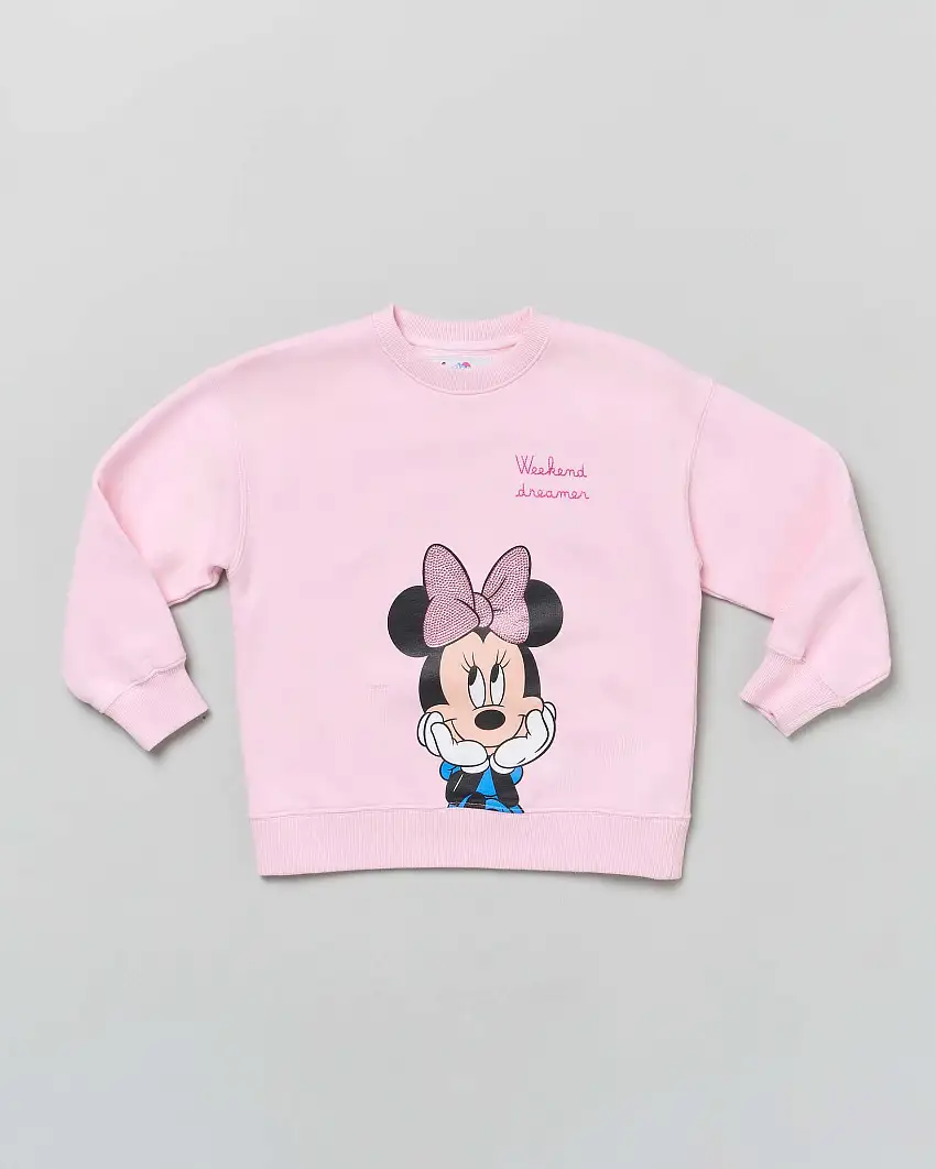 Felpa rosa MC2 Saint Barth girocollo in puro cotone con stampa Minnie e scritta Weekend Dreamer