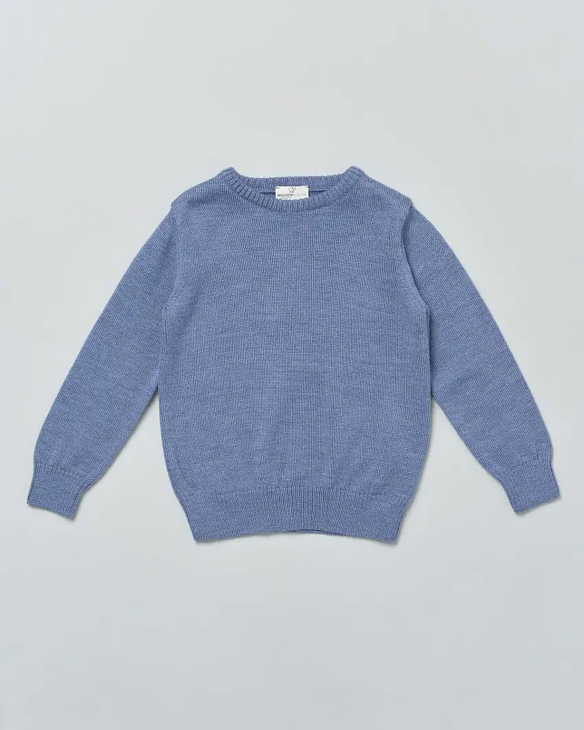 Maglioncino avio girocollo in pura lana merino a costine