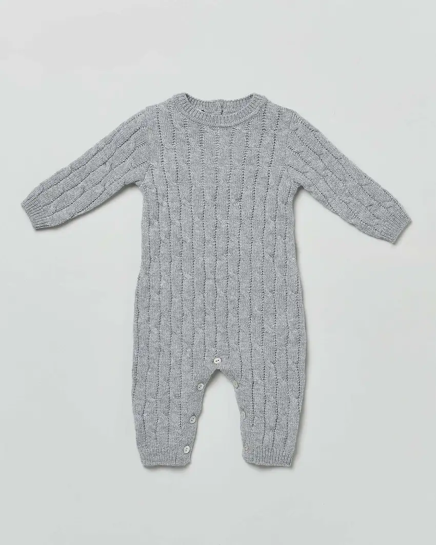 Tutina grigia a trecce in lana merino ultrafine